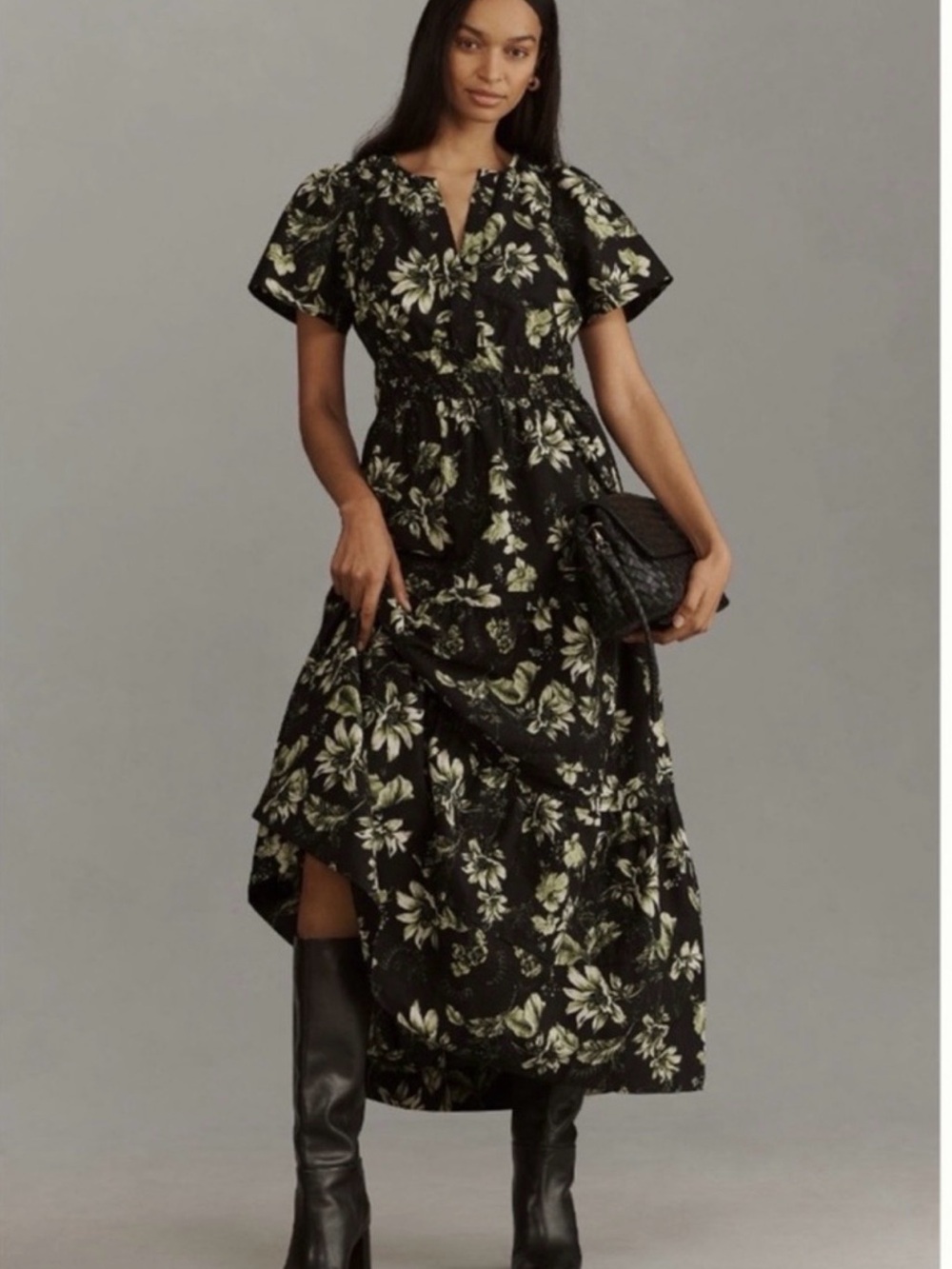 Anthropologie Somerset  Black Floral Maxi Dress